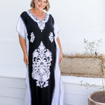 ladies-long-kaftan-dress-black-white-mandala-design