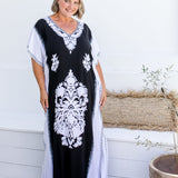 ladies-long-kaftan-dress-black-white-mandala-design