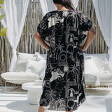 lady wearing resort style maxi dress in  outdoor bbq area