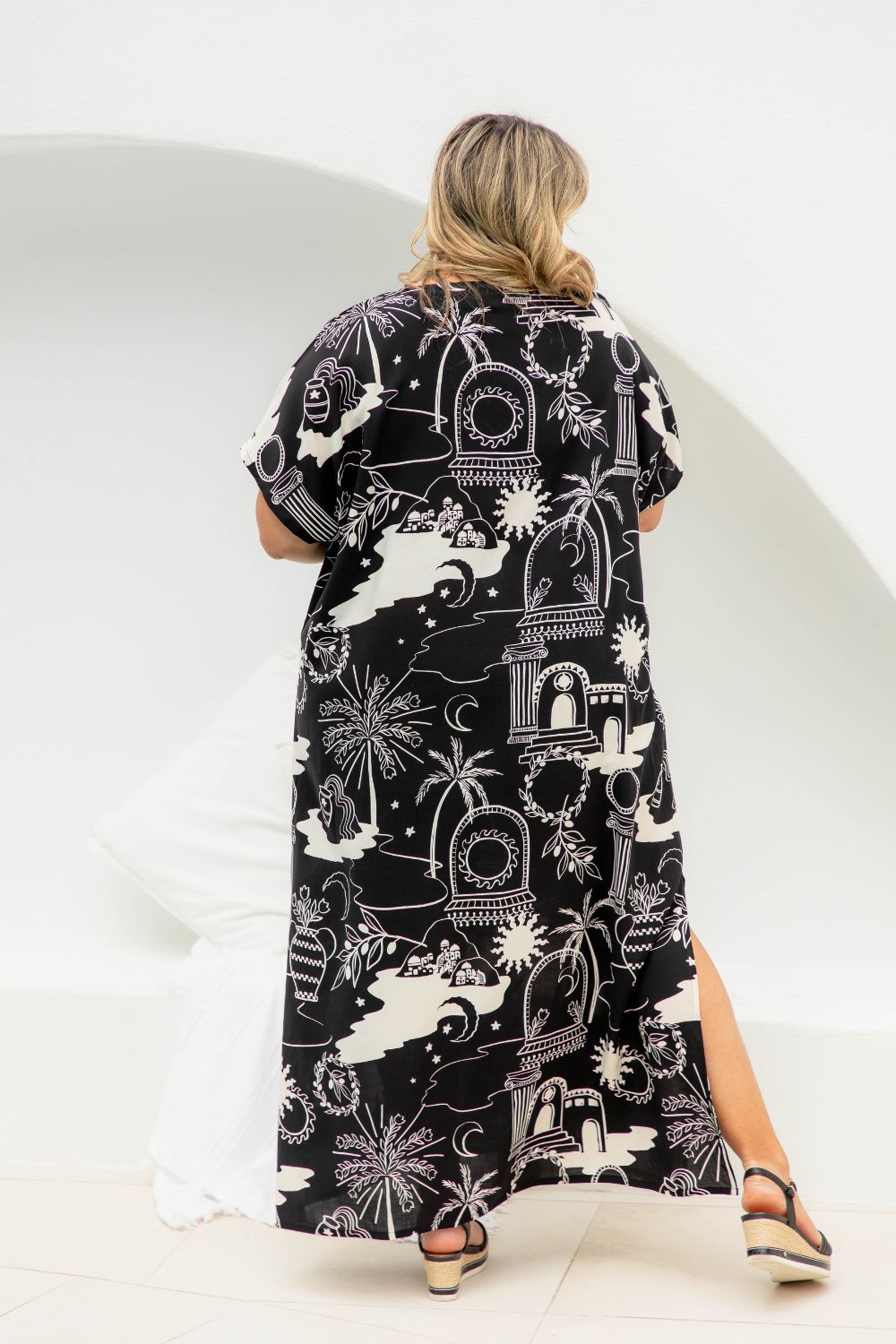 ladies-long-summer-dress-black-off-white-italian-resort-style-design-size-20