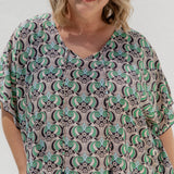 ladies-short-kaftan-dress-green-black-bone-geometric