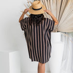 ladies-short-summer-dress-stripe-black-cream-nutmeg-size-10-12