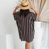ladies-short-summer-dress-stripe-black-cream-nutmeg-size-10-12