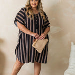 ladies-short-summer-dress-stripe-black-cream-nutmeg-size-20-22