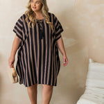 ladies-short-summer-dress-stripe-black-cream-nutmeg-size-plus-size
