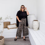 Black Kimono + Leopard Wide Leg Pants