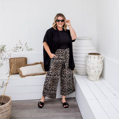 Black Kimono + Leopard Wide Leg Pants
