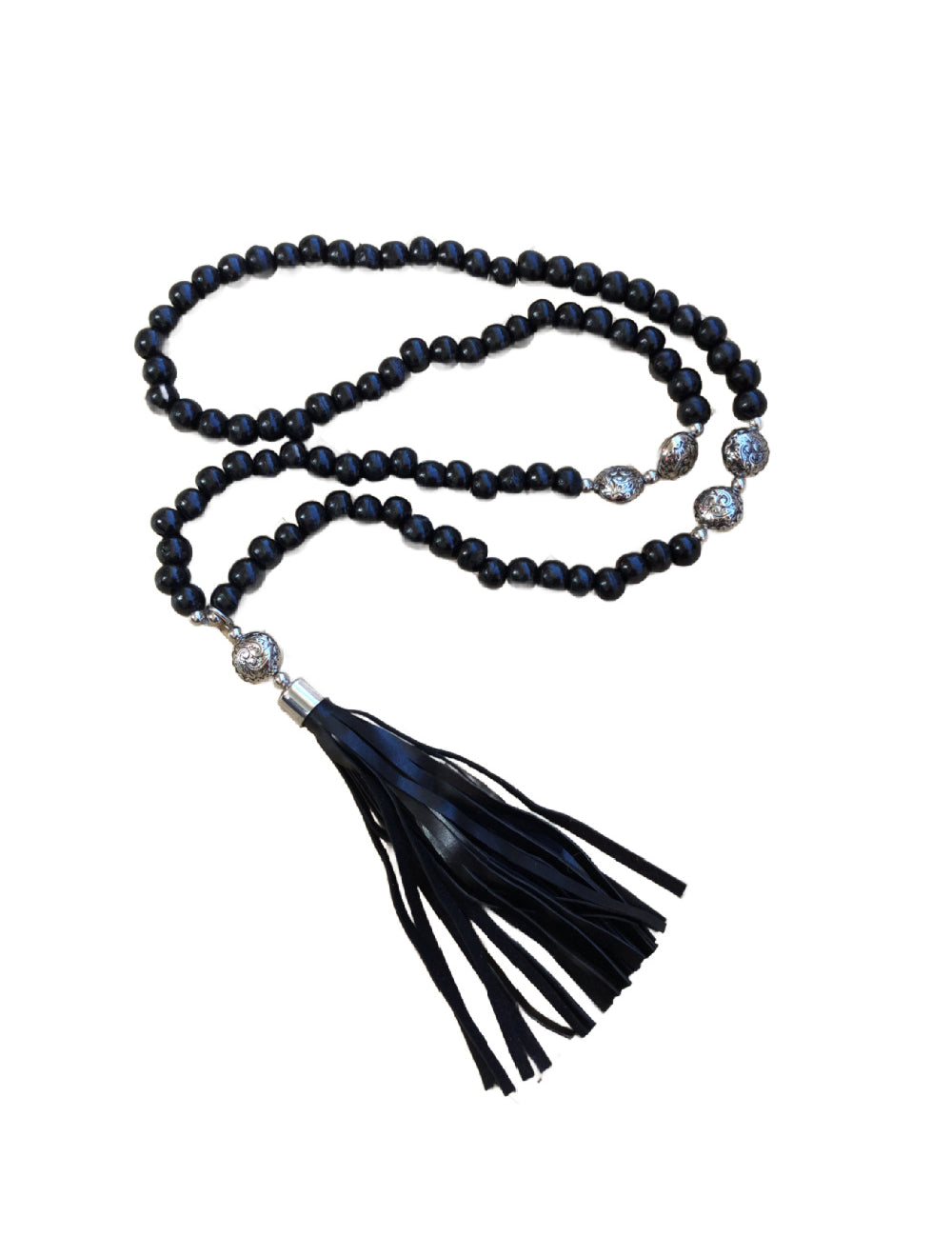 long-black-beaded-necklace-leather-tassel-pendant