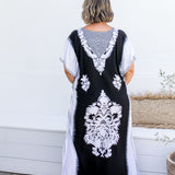 long-kaftan-dress-black-white-mandala-design-resort-styling
