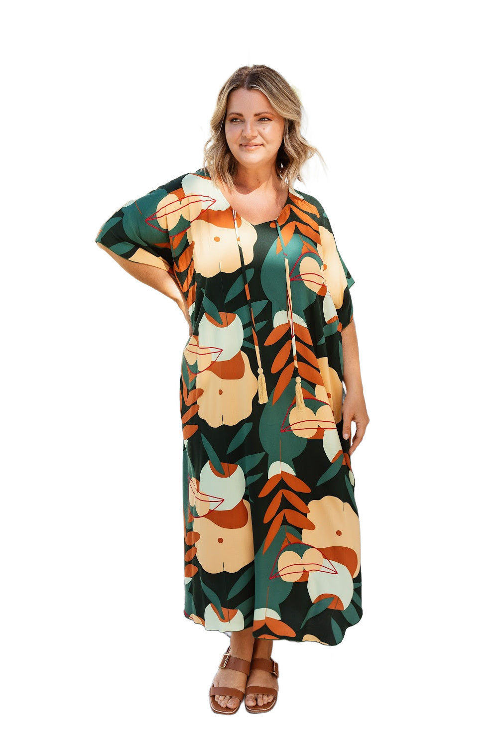 long-kaftan-dress-cream-olive-black-floral-plus-size-HolleyDay