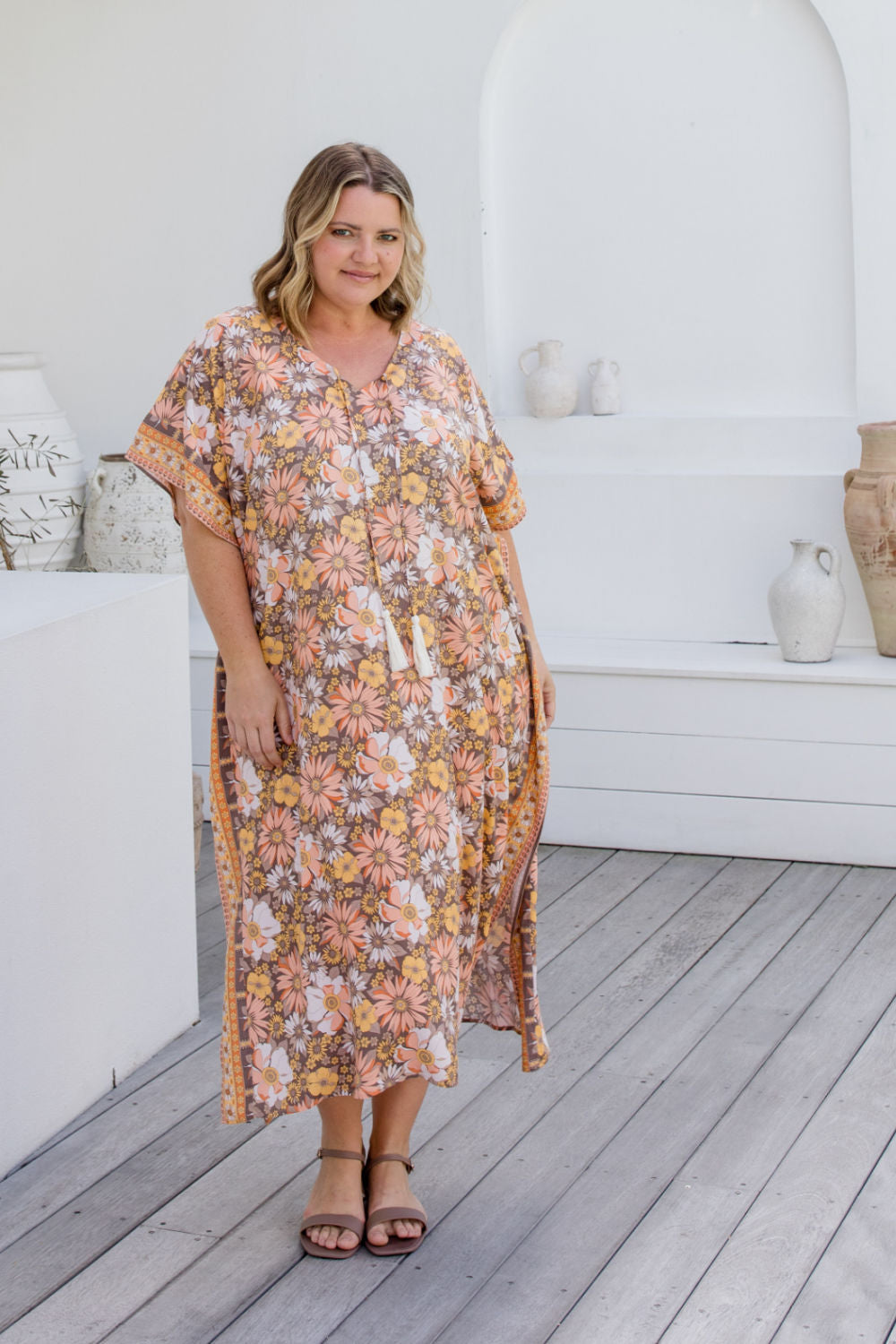 long-kaftan-dress-peach-mocha-floral-border-print