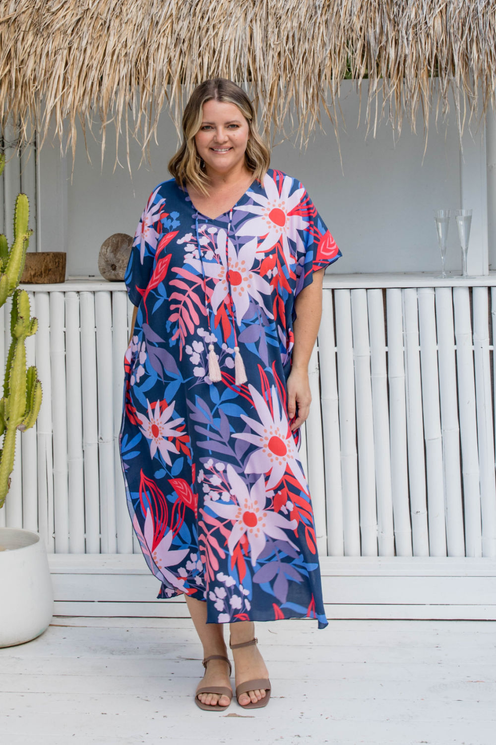    long-kaftan-dress-resort-style-pink-floral-blue-base-plus-size