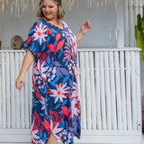 long-kaftan-dress-resort-wear-blue-pink-floral-blue