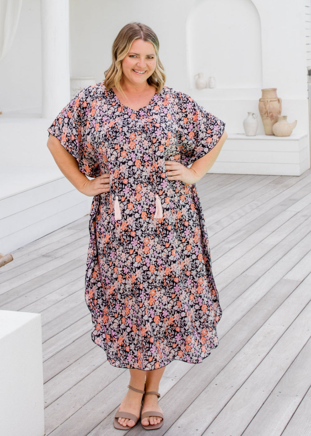 long-kaftan-peach-pink-grey-floral-on-black