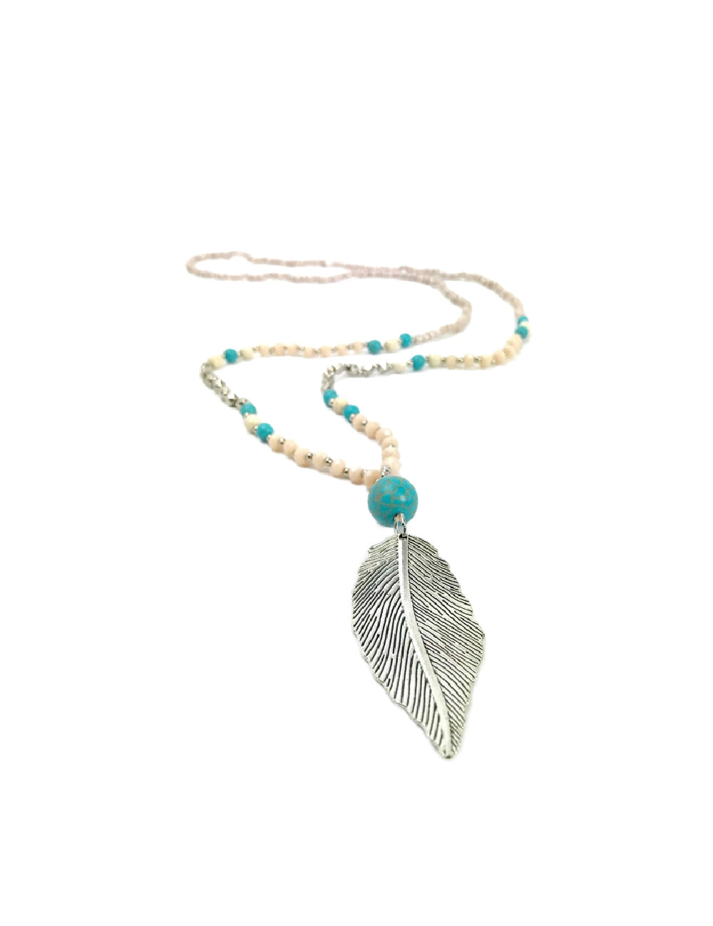 long-pendant-necklace-silver-leaf-cream-turquoise-beads