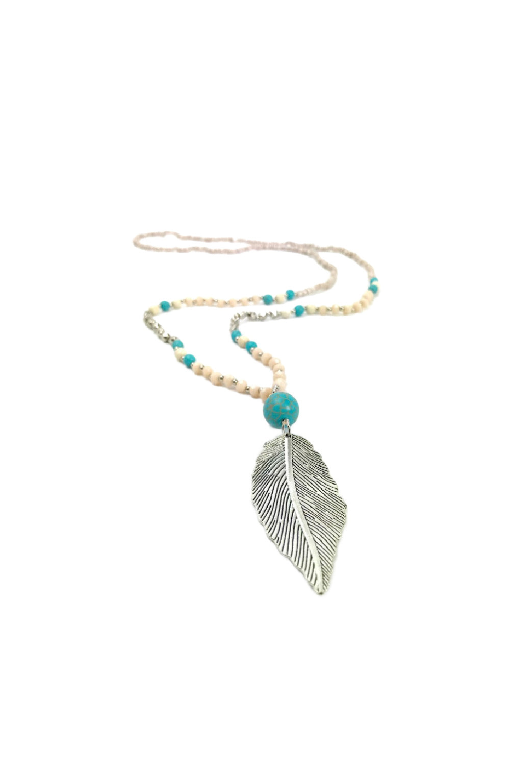 long-pendant-necklace-silver-leaf-cream-turquoise-beads