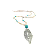 long-pendant-necklace-silver-leaf-cream-turquoise-beads