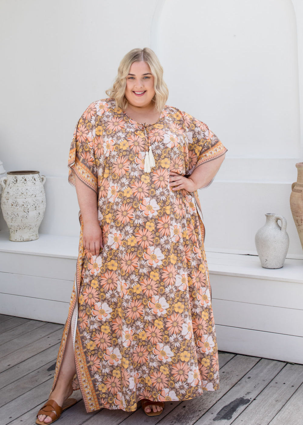 long-plus-size-kaftan-dress-peach-brown-floral-border