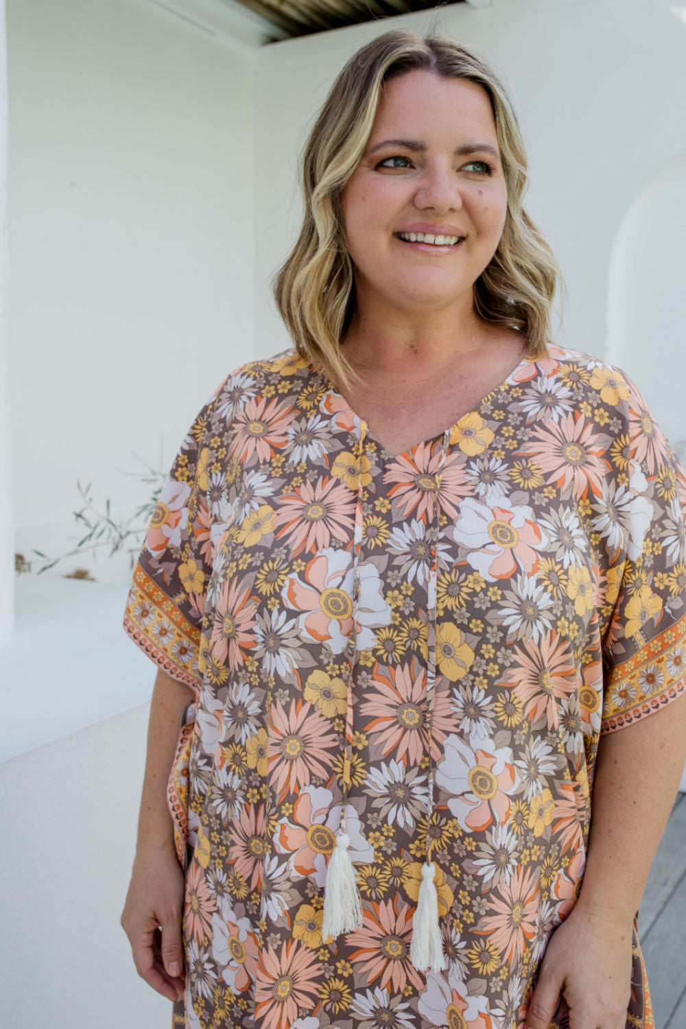    long-resort-kaftan-dress-mocha-peach-floral-border-design