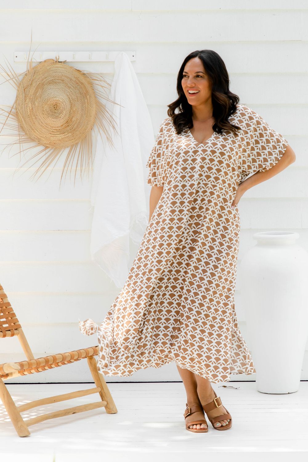 long-summer-dress-aline-mocha-white-geometric-design