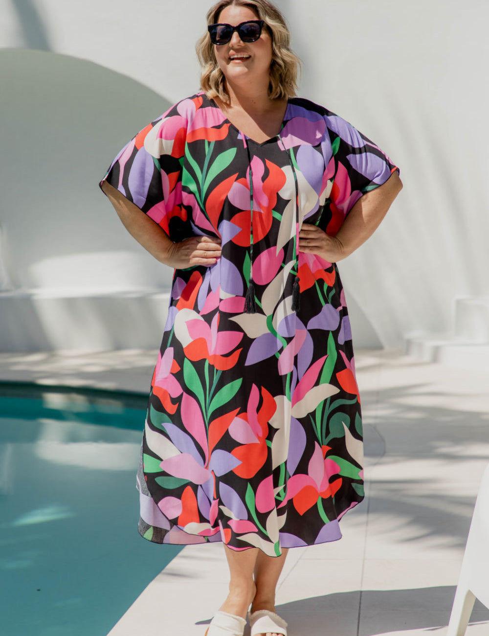 long-summer-kaftan-style-dress-florals-black-red-pink-mauve-plus-size