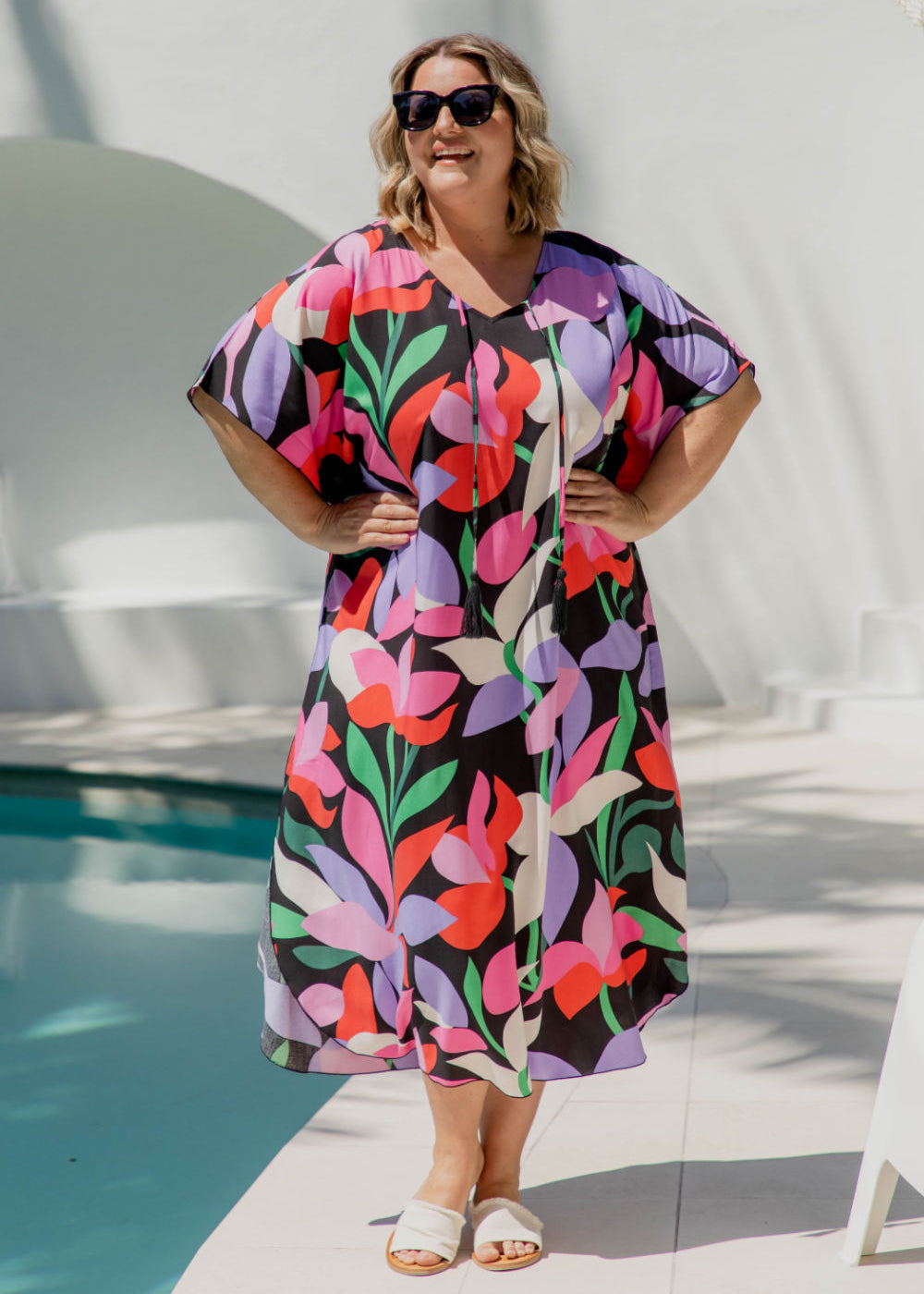 long-summer-kaftan-style-dress-florals-black-red-pink-mauve-plus-size