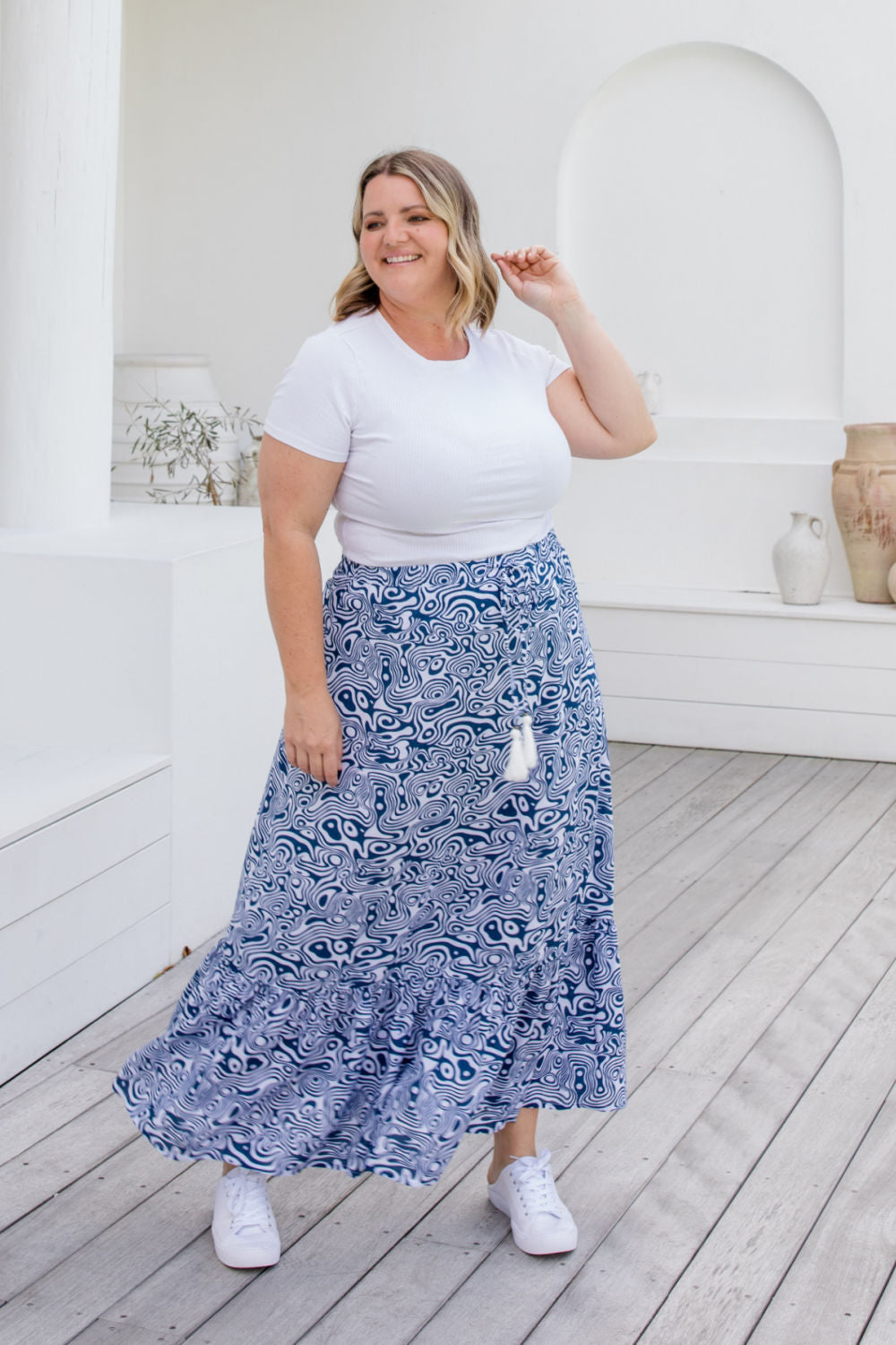 maxi-skirt-tiered-layer-blue-white-swirl-print