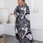    maxi-summer-kaftan-dress-black-white-leaf-design