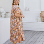     maxi-summer-kaftan-dress-mocha-peach-floral-border-design