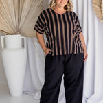 outfit-set-ladies-blouse-top-black-stripe-with-black-cotton-pants-plus-size