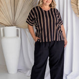 outfit-set-ladies-blouse-top-black-stripe-with-black-cotton-pants-plus-size