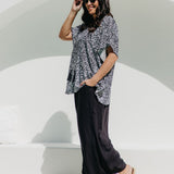 Leopard Kaftan Top in Black White & Grey with Black Palazzo Pants