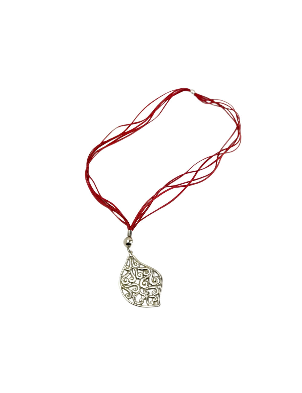 pendant-necklace-silver-leaf-red-suede