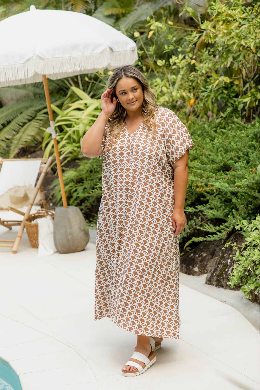 plus-size-maxi-dress-caramel-white-geometric-design-resort-style