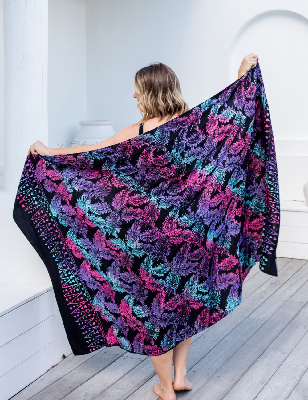    plus-size-sarong-black-pink-blue-purple-leaf-design