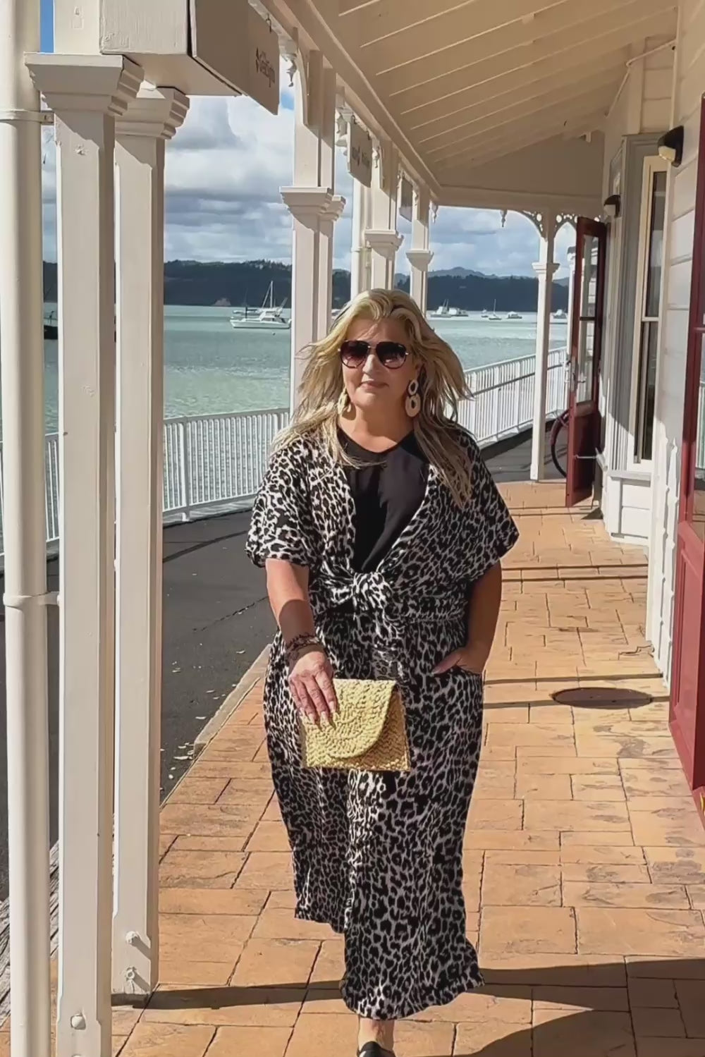 Some of life's best memories are made while travelling. Our Leopard Trio Resort Set is designed for women who love discovering beautiful destinations in style, without compromising on comfort. Here, a real traveller enjoys a day exploring the breathtaking Bay of Islands, New Zealand during a cruise stopover. Whether you're heading ashore, enjoying lunch by the water or strolling through a seaside town, this coordinated outfit delivers timeless elegance and exceptional versatility throughout your holiday.