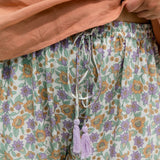 Wide Leg Relaxed Fit Pants - Mauve Floral Border