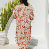 Back view of Shell Maxi Kaftan in Pomegranate and Floral White
