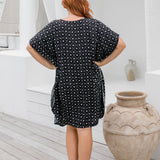 short-kaftan-dress-black-white-geo-print-design-plus-size