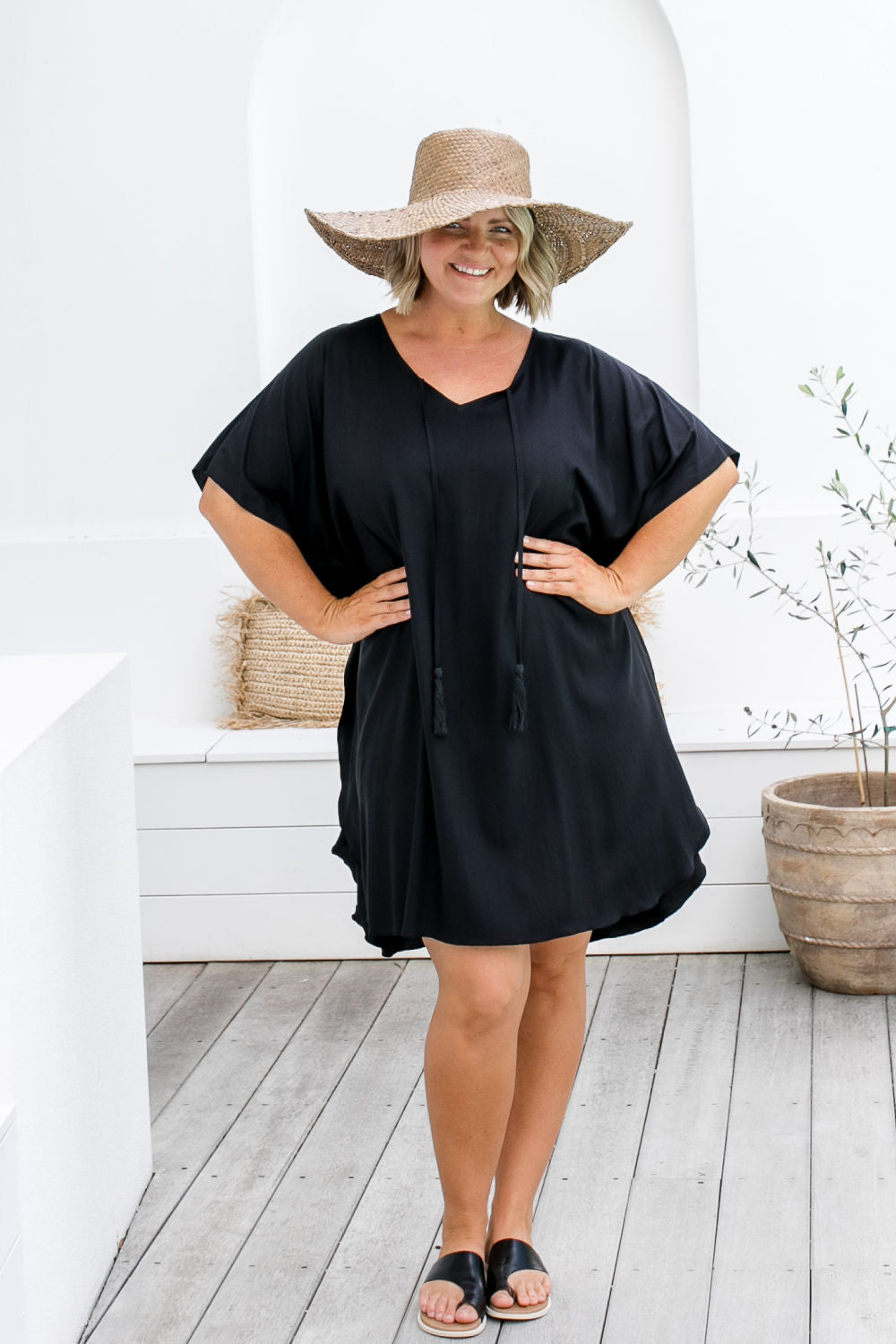 womens-short-kaftan-dress-black