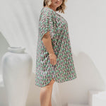 short-kaftan-dress-green-black-bone-geometric-design-plus-size