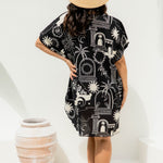 short-summer-beach-dress-resort-style-black-cream-print
