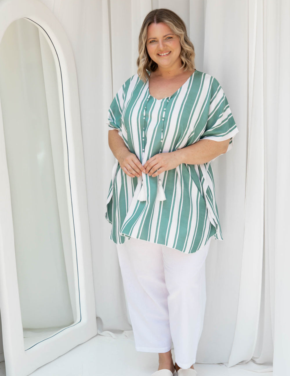 summer-kaftan-top-stripe-green-white