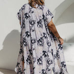 Back view of long patchwork kimono showing high side split and flowing fabric