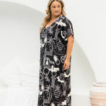 womens-maxi-dress-black-white-resort-wear-style-size-22