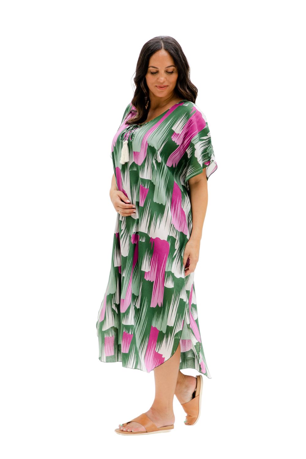womens-maxi-summer-dress-pink-emerald-design-resort-wear-styling