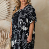 womens-short-beach-dress-resort-style-black-cream-print-plus-size