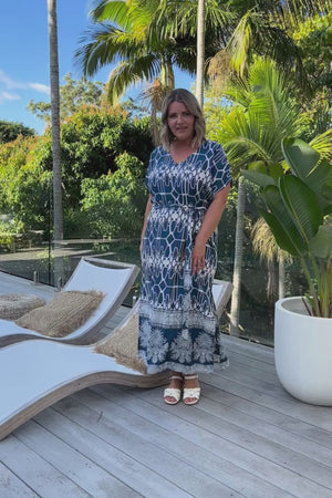 Short Summer Dress in Blue & White Floral - Holley Day