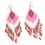 Seed bead earrings - diamond pattern - white pink - Holley Day