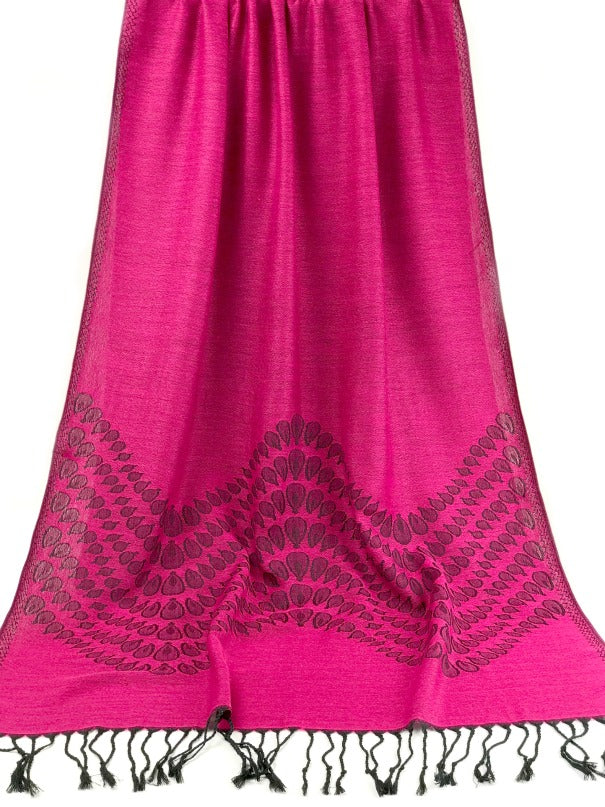 Cashmere Pashmina - pink and black droplet design